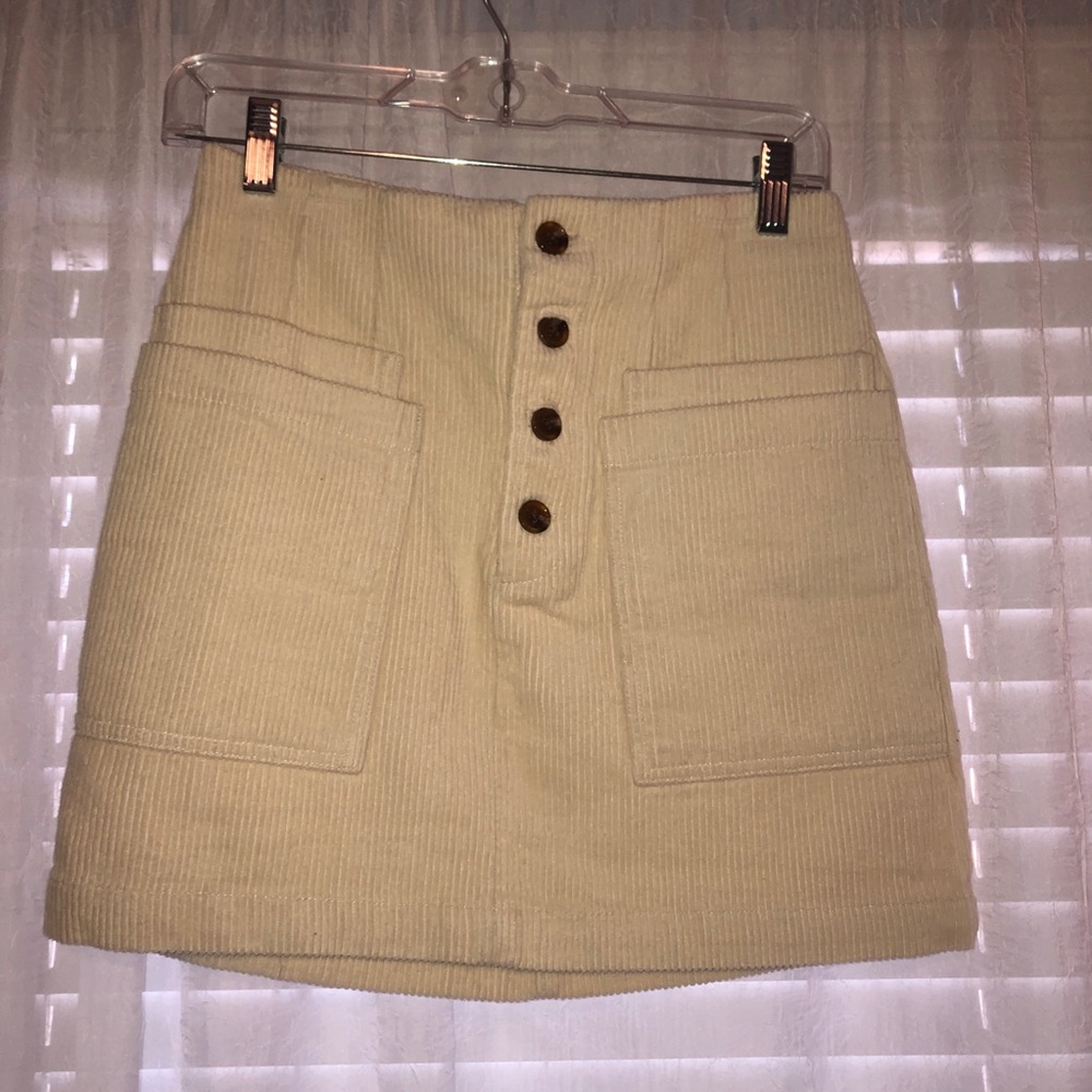 Forever 21 cream corduroy button up skirt